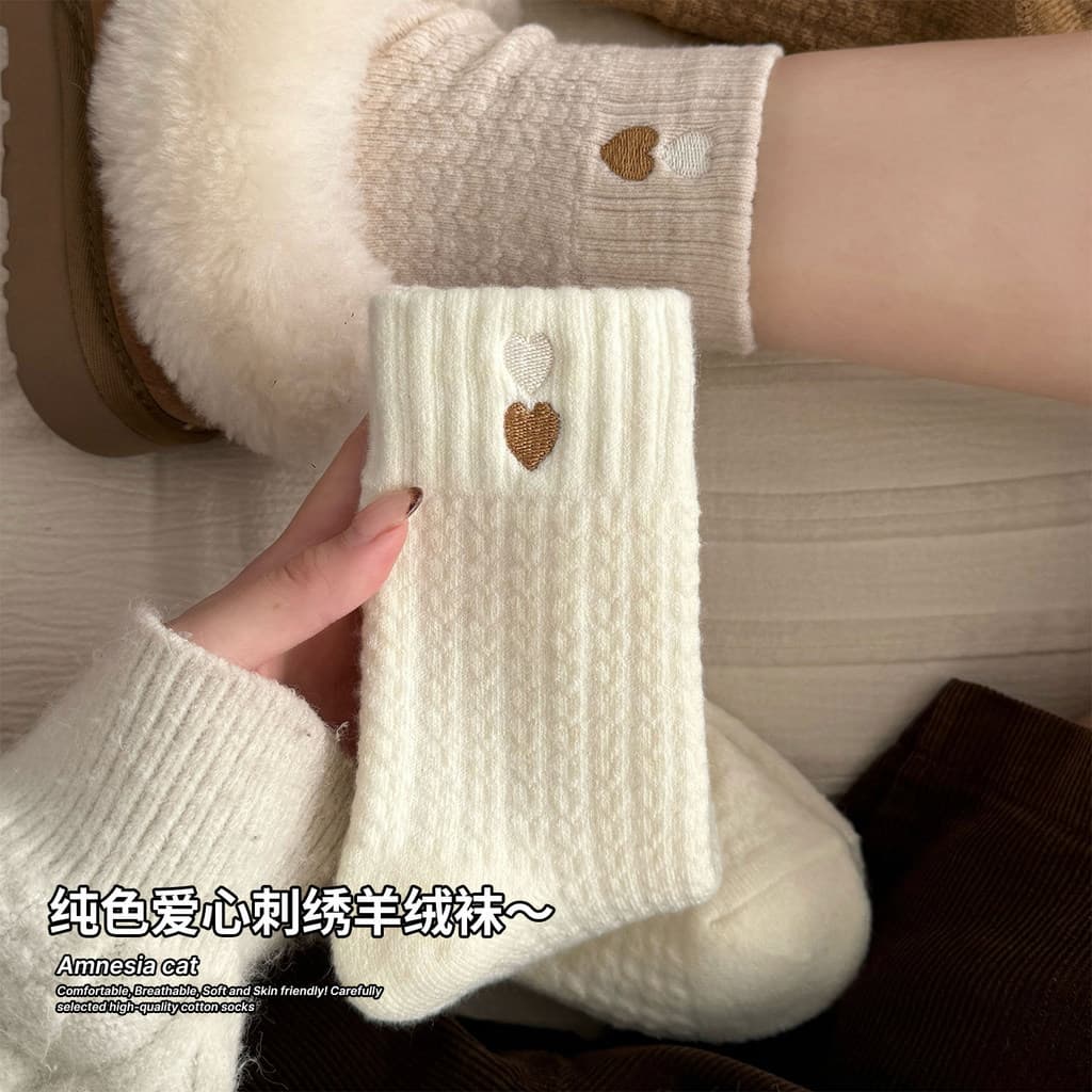Amor meias de caxemira senhoras outono inverno grosso meados de tubo meias grossas inverno quente com botas de neve meia