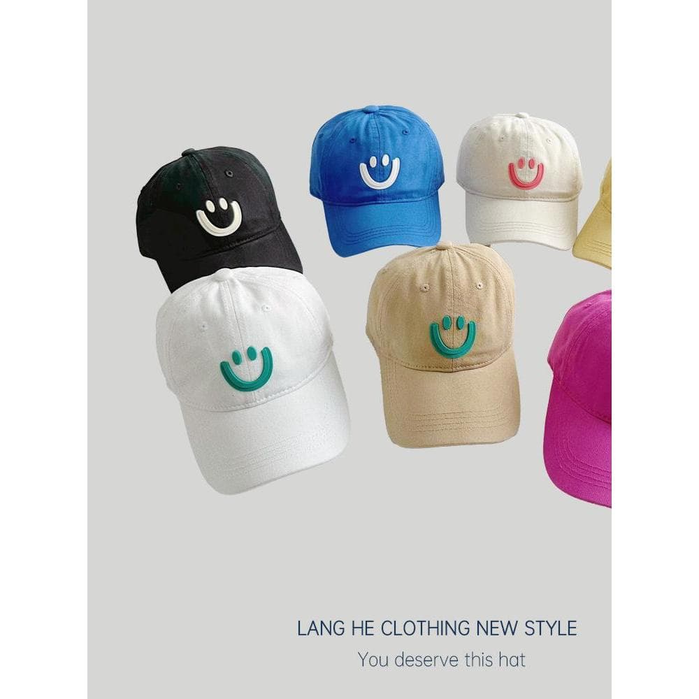 Novo estilo Smiley Face pai-filho boné de beisebol feminino lavado macio topo macio versão coreana Casual All-Match pequ