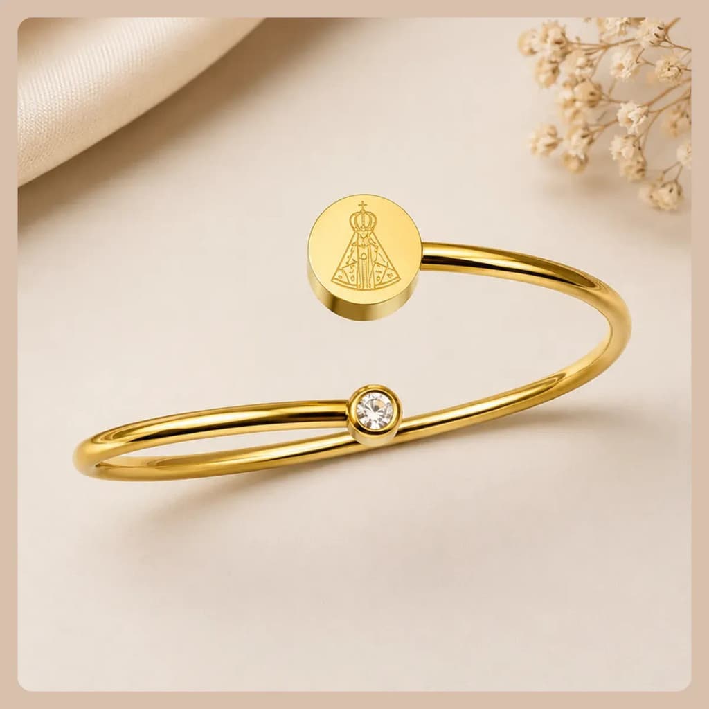 Bracelete Pulseira Nossa Sra Aparecida Feminino Antialérgico Aço Inox Dourado