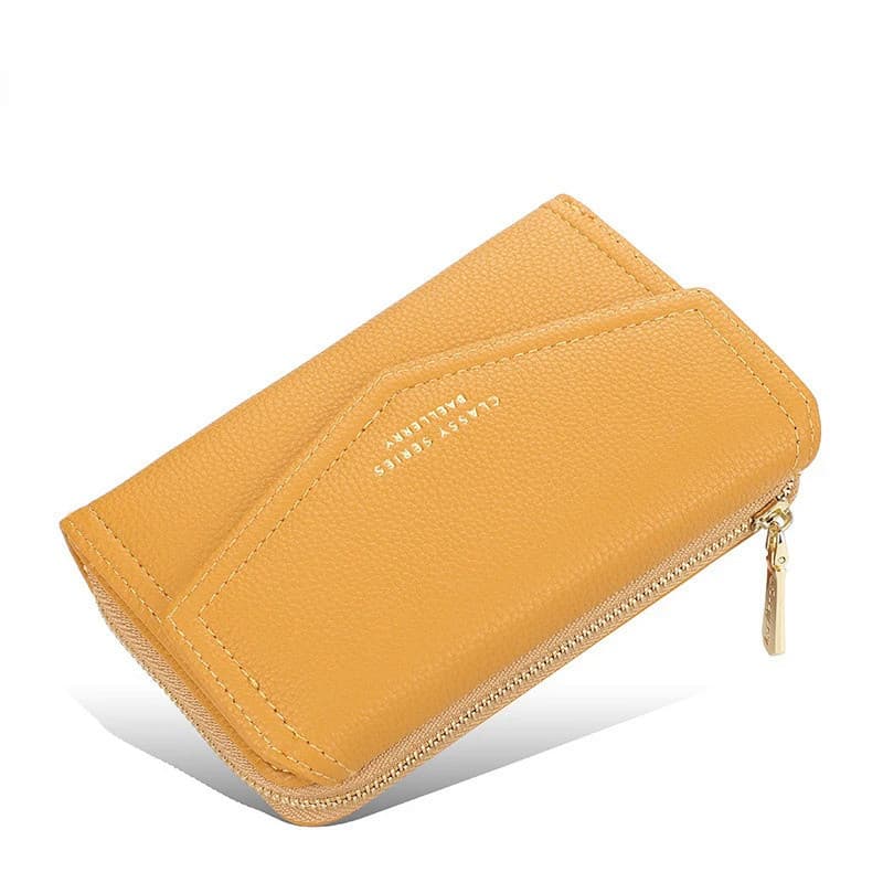 Carteira Feminina de Moda em Couro PU com Textura de Lichia, com Zíper e Fecho, Porta-Moedas Horizontal e Porta-Cartões