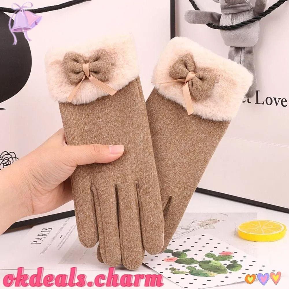 OKDEALS Luvas Quentes , De Inverno Com Gravata Borboleta De Pelúcia Condução Diária Tela Sensível Ao Toque Espessada Par