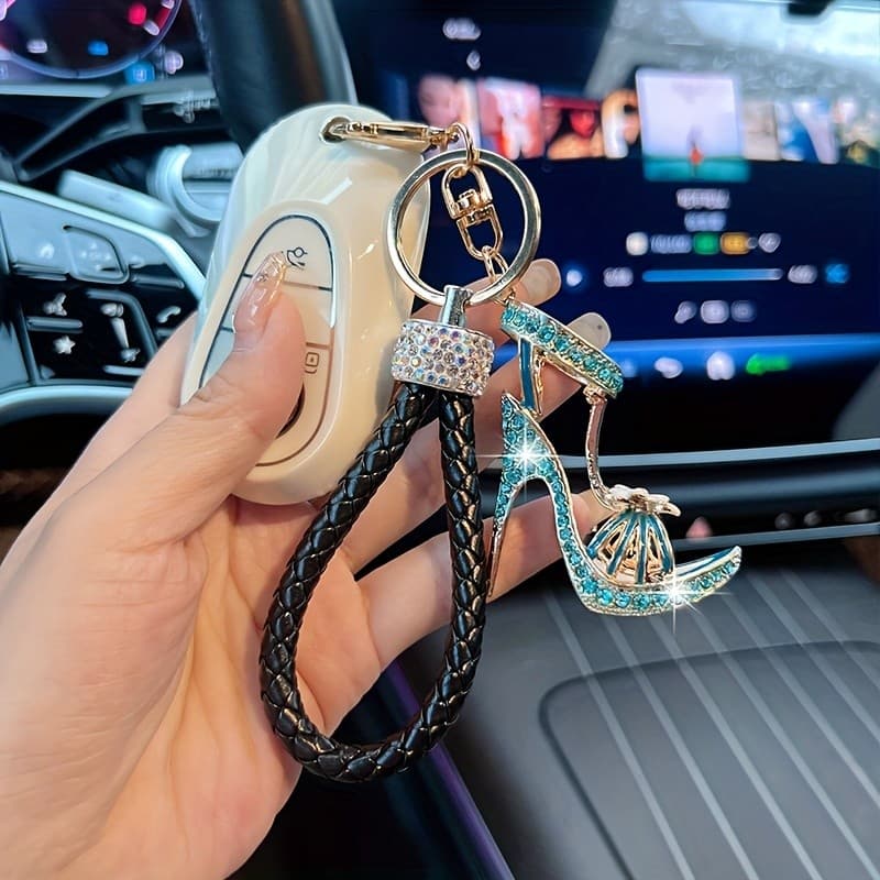 1 unidade de chaveiro em formato de sapato de salto alto com strass para mulheres - chaveiro brilhante para carro com fe
