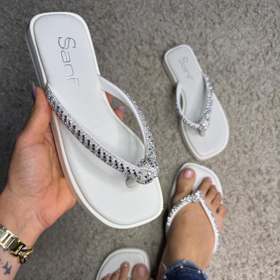 Papete Sanf Feminina Strass Pedraria Brilho Confortável Elegante Chinelo Macia Original Tendencia