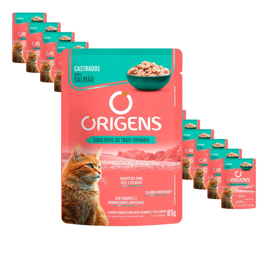 Kit 18 Saches Origens para Gatos Castrados Sabor Salmão 85g