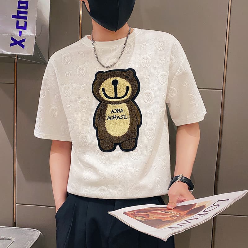 Design Sense Camiseta masculina de manga curta Street Wear Bonito Roupas de verão na moda em torno do pescoço meia manga