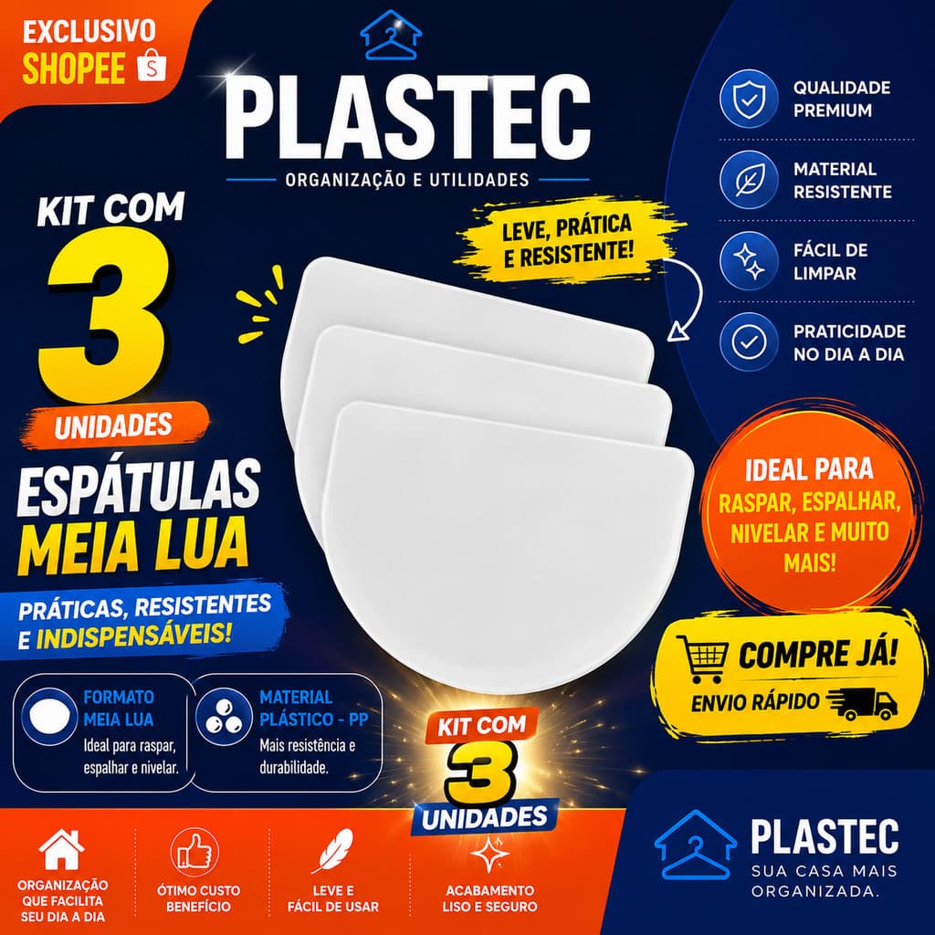 Raspadeira Meia Lua Com 3 Unidades - Espátula Espalha Glacê Decora Bolo (pão Duro Sem Cabo) Branco