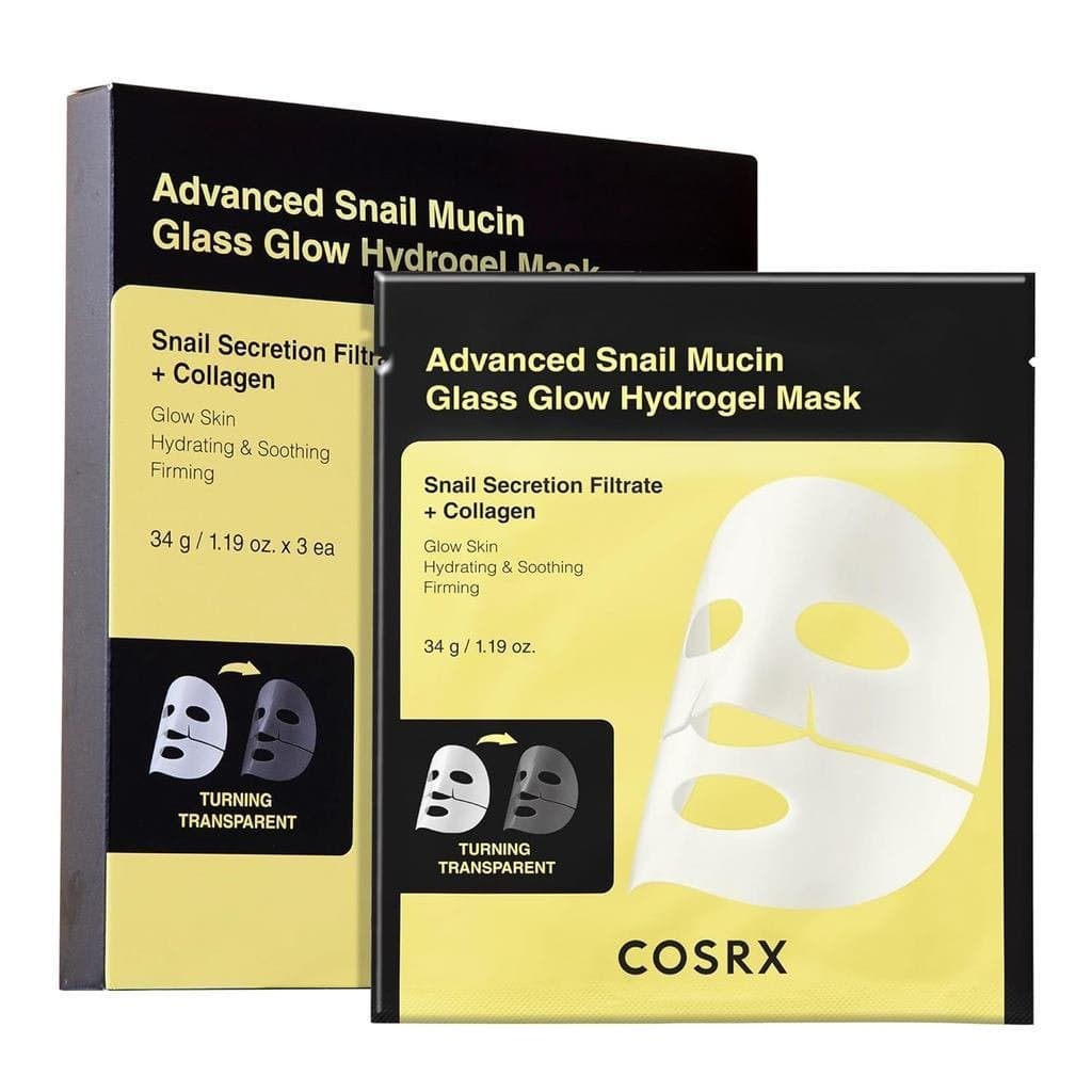 COSRX Premium Snail Viscose Protein Glass Gloss Hydrogel Mask Care, Pacote com 3 Peças, Máscara de Colágeno, Essenciai