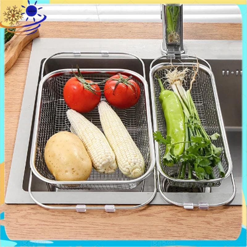 [Le's Shop] Cesta De Drenagem Retrátil De Aço Inoxidável , Alças Ovais , Escorredor , Pia , Vegetais , Rack , Armazename