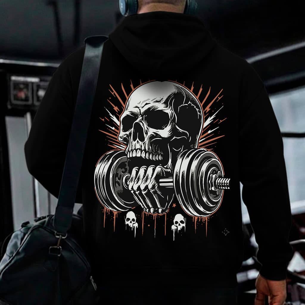 Moletom Blusa De Frio Estampado DTF Caveira Fitness Halter Academia Capuz Bolso Flanelado Unissex Premium