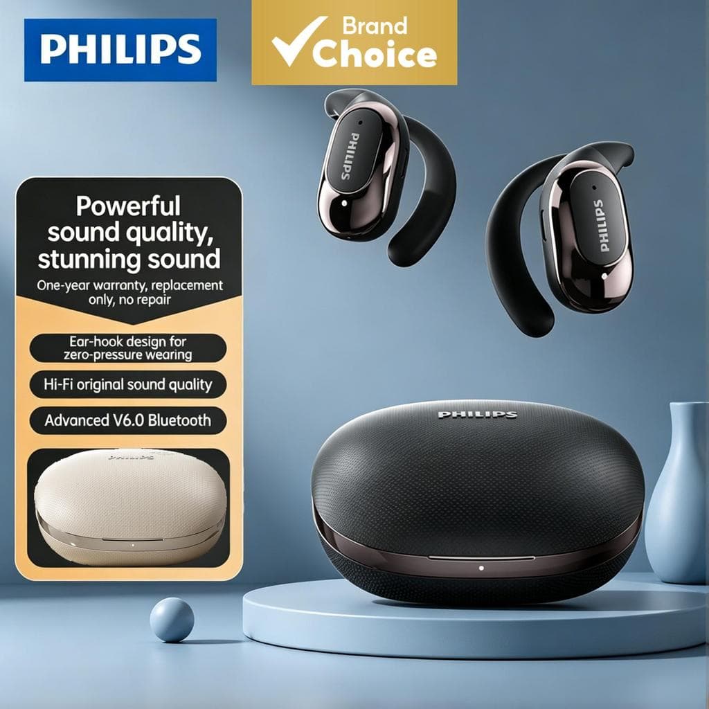 Philips TAQ2220 Fones De Ouvido Abertos Sem Fio Bluetooth 6.0 HiFi Bass IPX4 À Prova D'água De Longa Duração Com Microfo