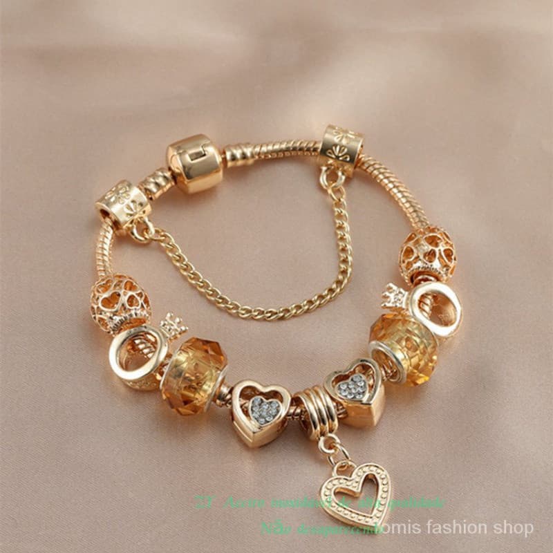 Nova Pulseira de Temperamento Europeu Americano de Grande Marca Criativa Rose Gold Peach Heart Crown Bracelet AKFU RQZS
