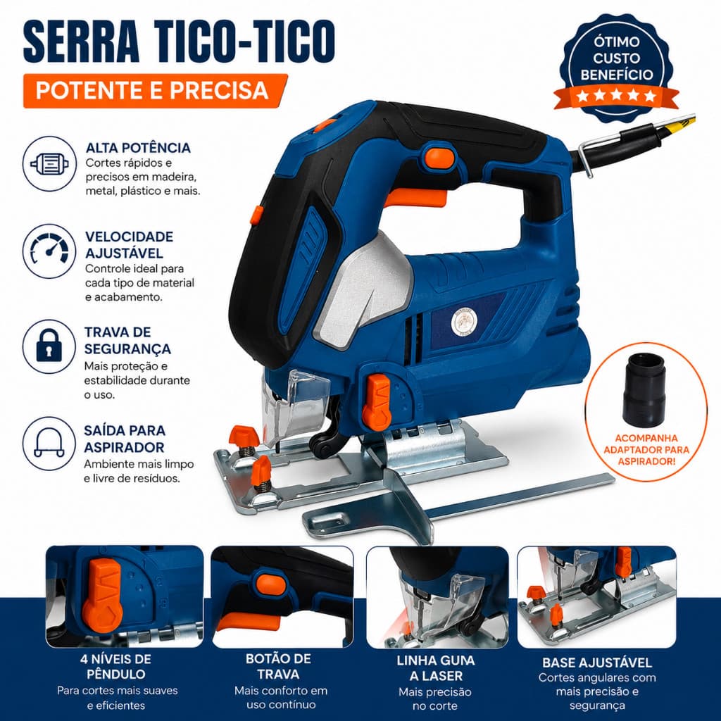 Serra Tico Tico Profissional 2000w Com Guia a Laser 6 Velocidades