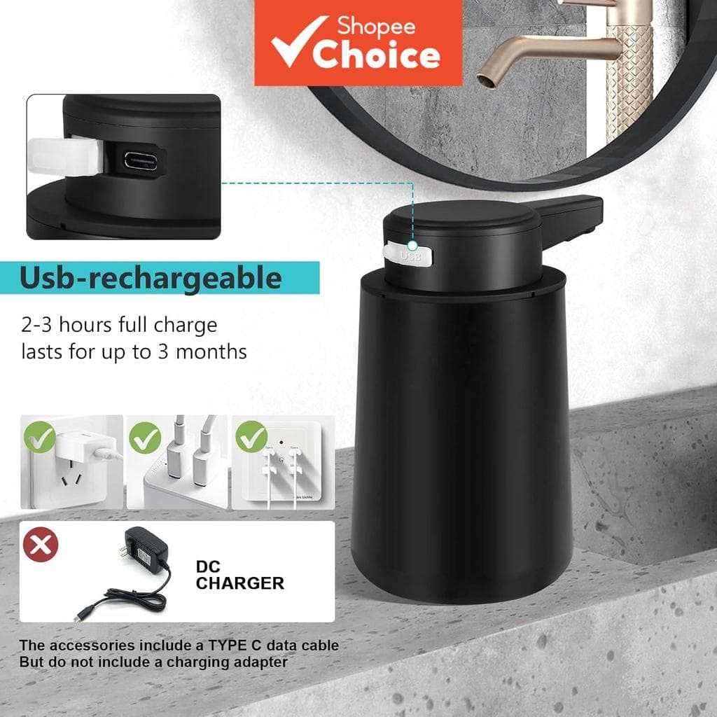 Dispensador De Sabão Recarregável , Preto Elétrico Inteligente Para Loção As Mãos E Líquido Lavar Louça , shampoo Condic