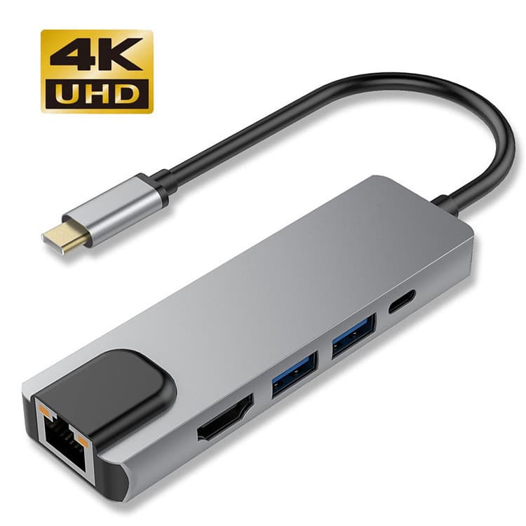 Tipo-C para HDHUB Hub Estação de acoplamento de placa de rede cinco em um HD Cabo adaptador de cabo de vídeo PD Carga rá