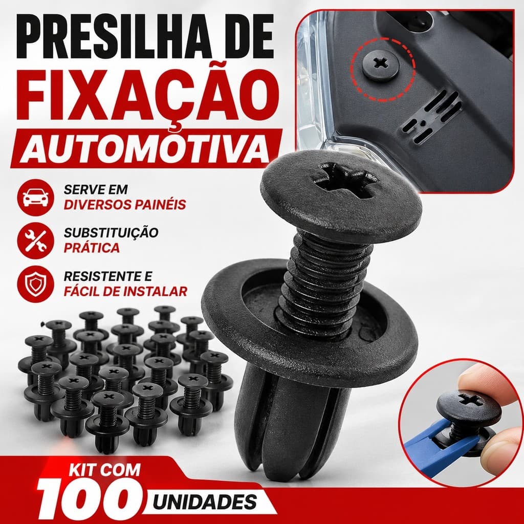 Kit de Até 100 Pçs Fixadores Presilha Parafuso Plástico Automotivo