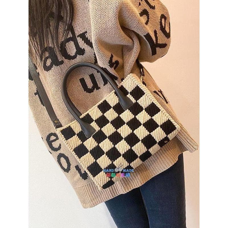Checkerboard bolsa de computador outono inverno artesanal diy tecido Material saco grade presente para namorada