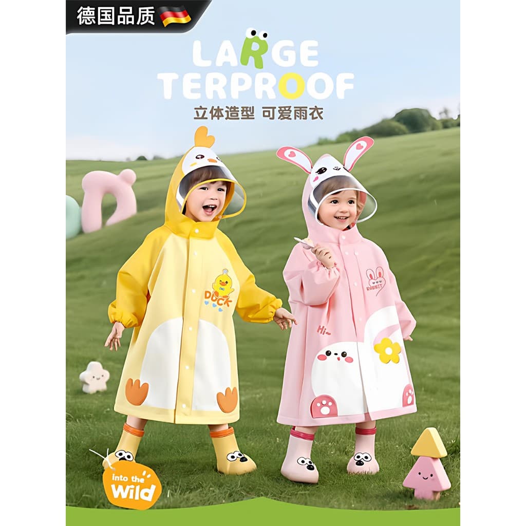 Capa de chuva infantil alemã, jardim de infância, dedicada, meninos, meninas, corpo inteiro, à prova de chuva, Poncho lo