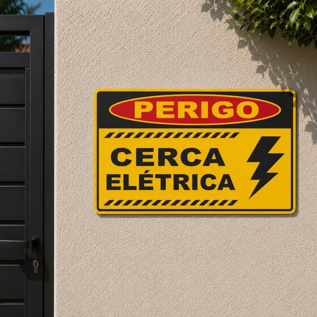 3 Placas Aviso Cerca Elétrica em Acrílico 27x17cm - Para Área Externa