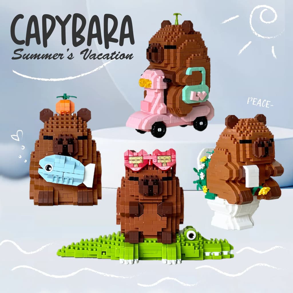Série de Férias de Verão da Capivara: Brinquedos Educativos de Quebra-Cabeça 4 em 1 com Mini Blocos para Crianças e Cole