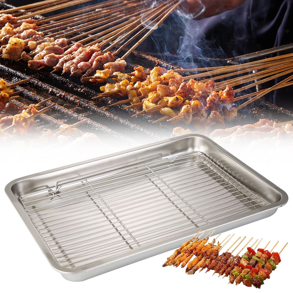 [flyingfishla] 1 Conjunto Portátil Antiaderente De Aço Inoxidável Assadeira Quadrada Removível Para Churrasco Com Rack D