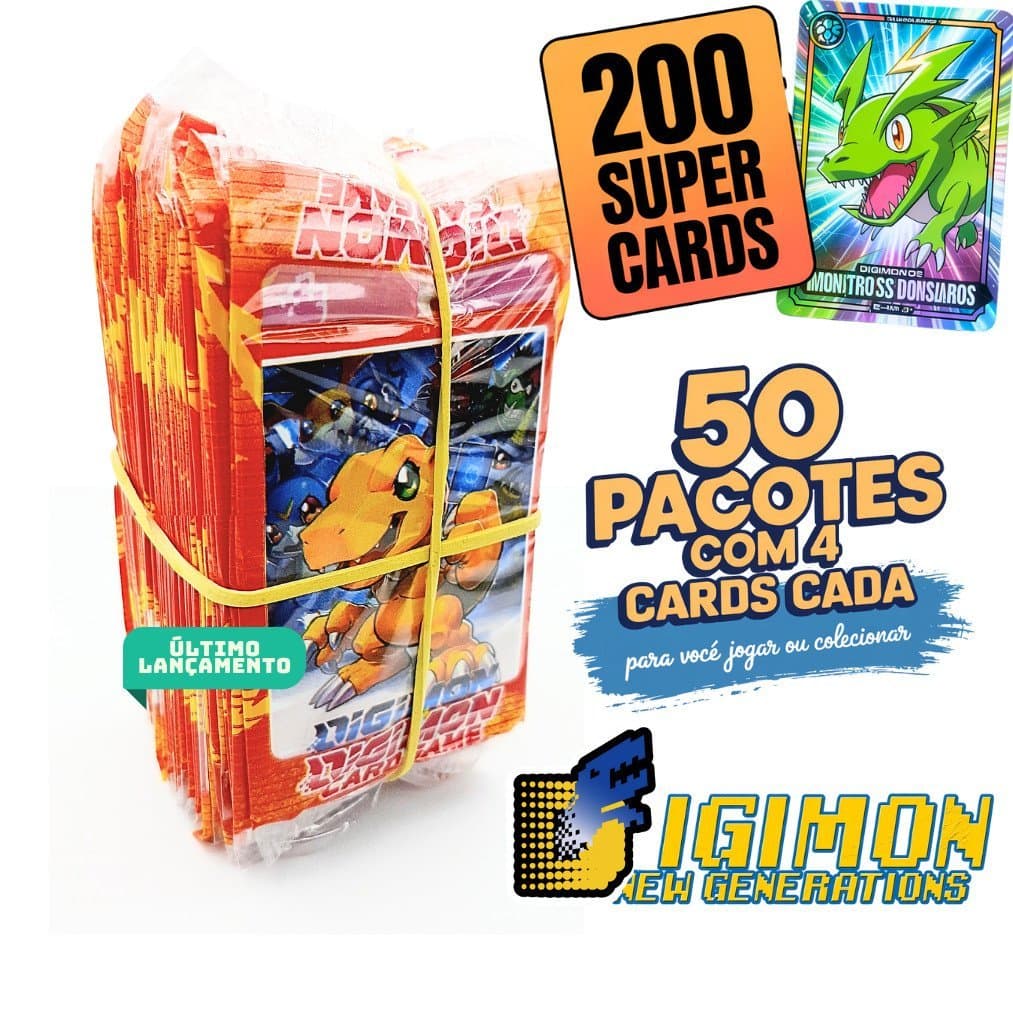 50 Pacotinhos Cards DIGIMON V. 2025 | São 200 CARDS | Pra Colecionar ou Bafo