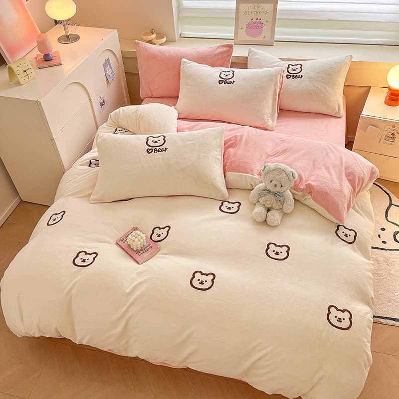 Cama de lã de leite espessada conjunto de quatro peças mais flanela Coral velo lençol estilo dormitório colcha capa conj