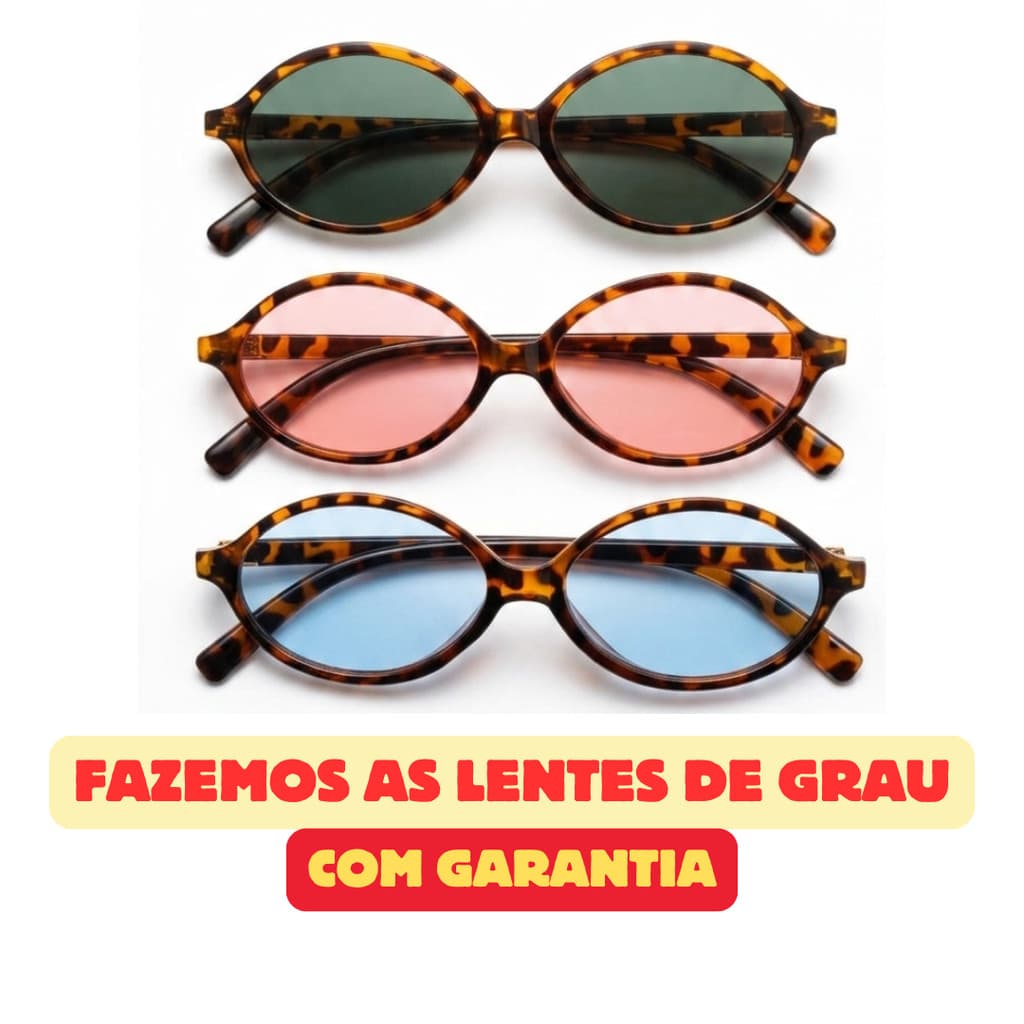 DR-108 Óculos de Sol Vintage Solar Oval Redondo Estampa Leopardo Tartaruga Onça