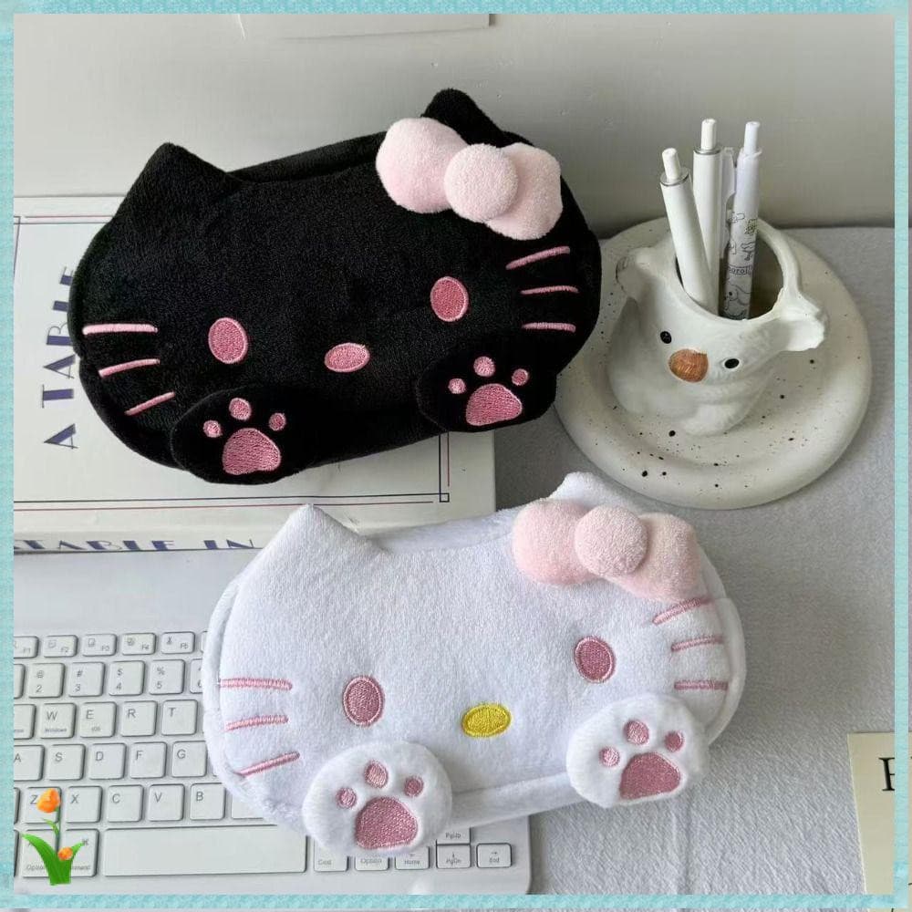 Estojo de Lápis com Zíper Hello Kitty, Bolsa de Papelaria de Pelúcia Multifuncional de Grande Capacidade