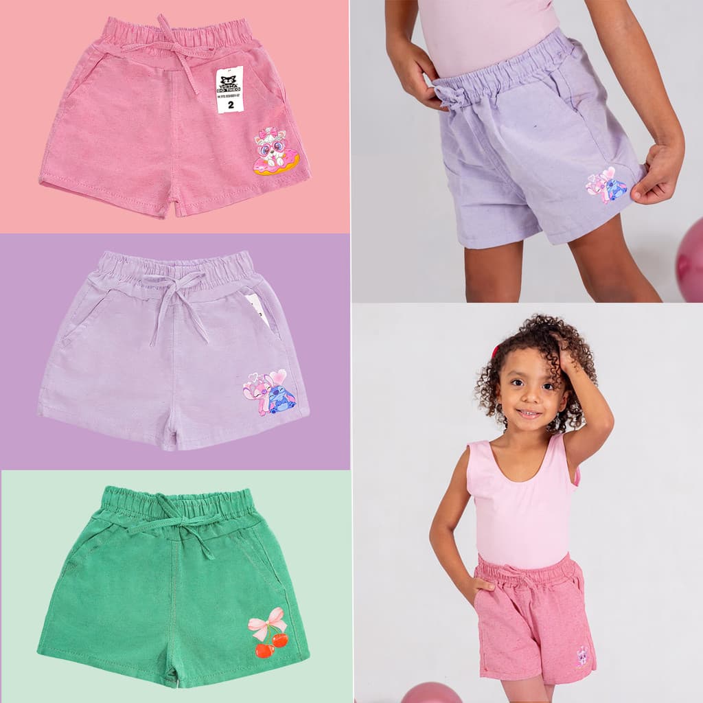 Short Infantil Feminino Premium 100% Algodão Bermuda Linho Meninas 02 ao 10