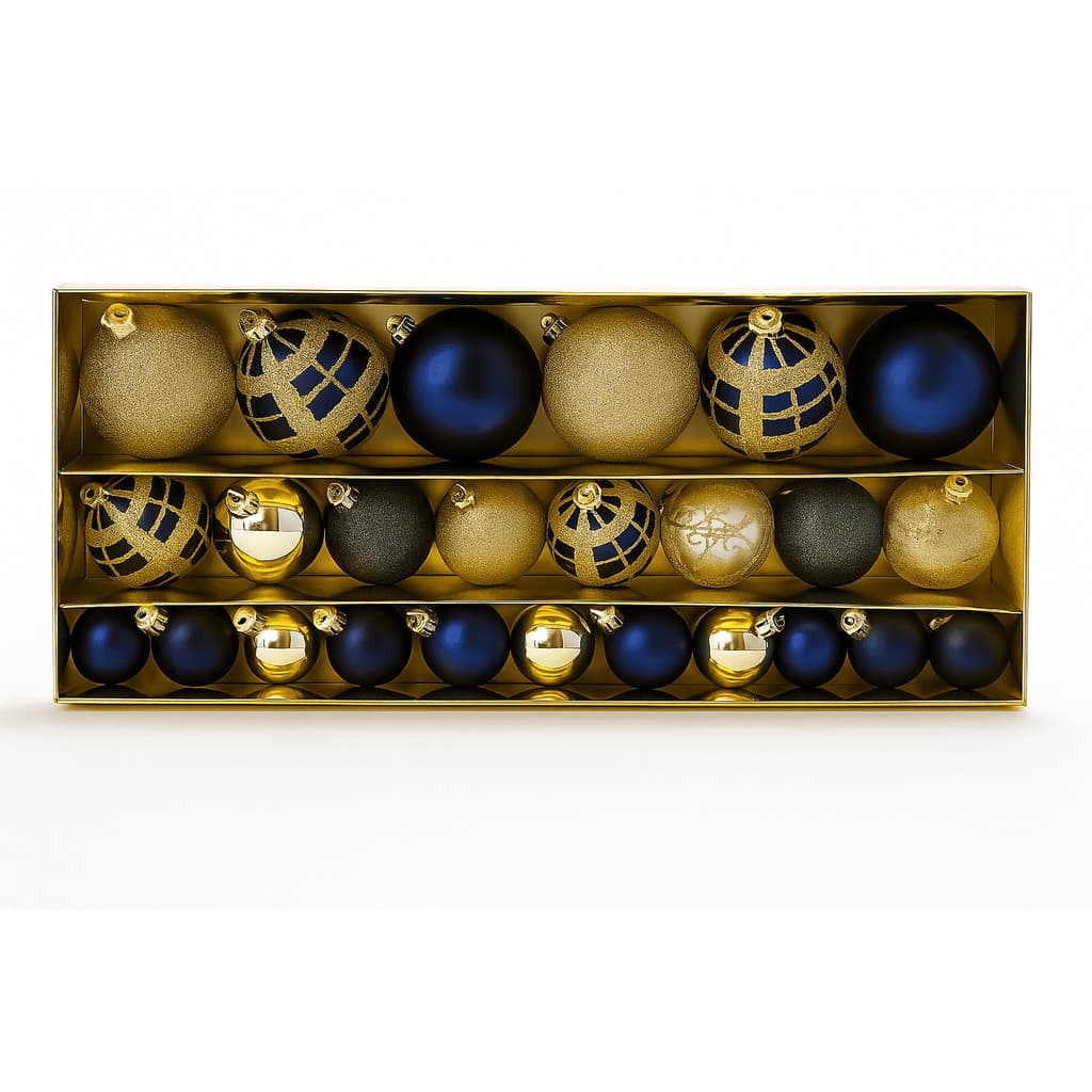38 Bolas de Natal Decoração Árvore Premium Luxo Feitos a mão - Azul e Dourado