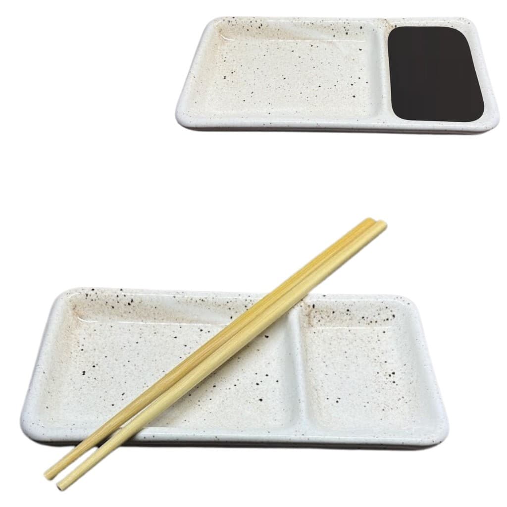 Kit 12 Prato Individual com Divisória para Shoyu Creme Mesclado Sapporo