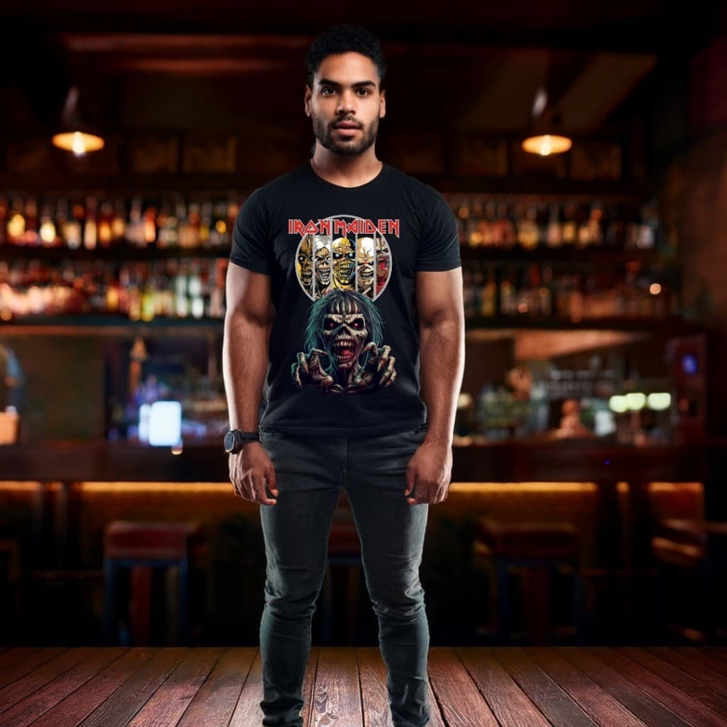 Camiseta camisa básica  100% algodão Estampado  Banda De Rock Roll  Iron Maiden Caveira