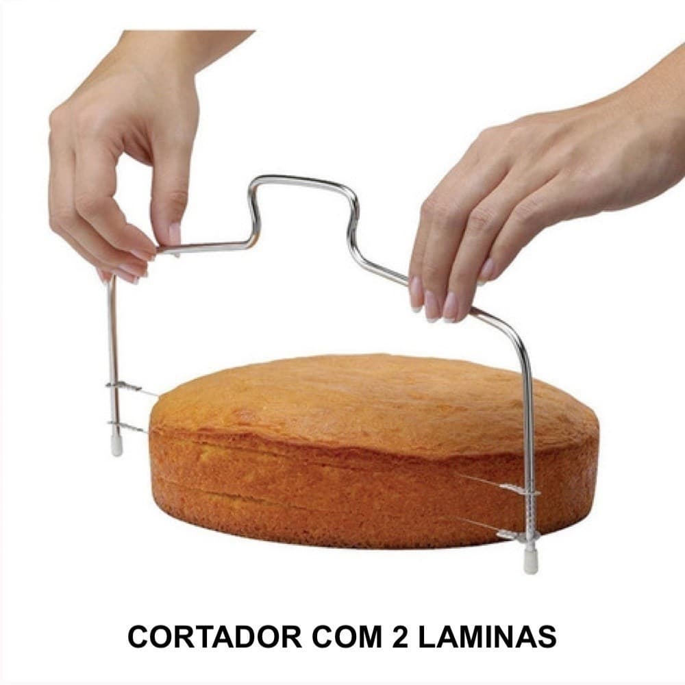Nivelador Cortador Fatiador De Bolo Fio Duplo Inox Ajustável Confeiteiro Confeitaria