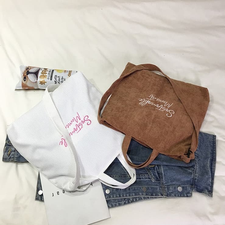 Bolsa tiracolo feminina de veludo cotelê casual, bolsa de ombro grande estilo coreano para uso diário ou trabalho
