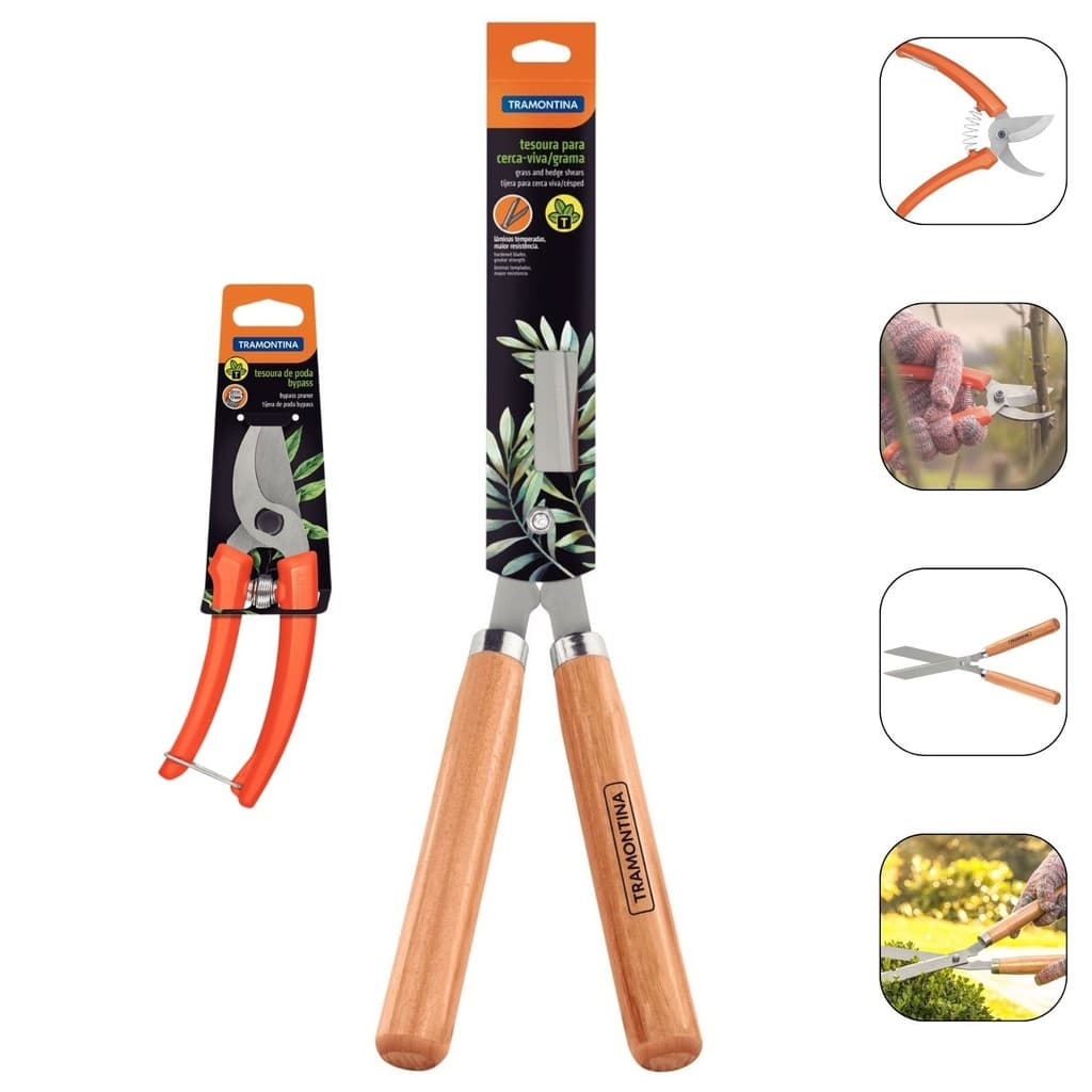 Kit Tesoura De Poda + Tesoura Cerca Viva Tramontina Jardinagem Profissional