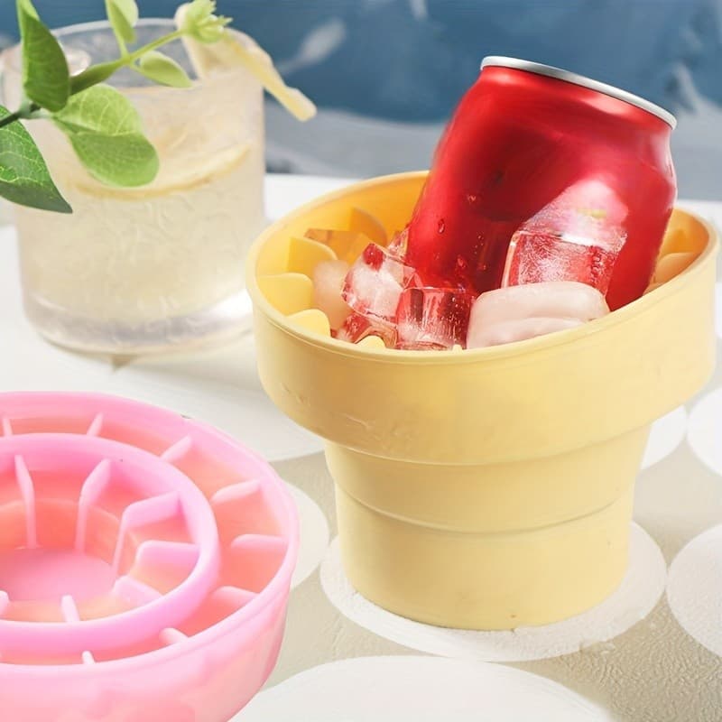 1 unidade de caixa para fazer e armazenar gelo, balde de gelo mini, bandeja redonda para cubos de gelo, molde de silicon