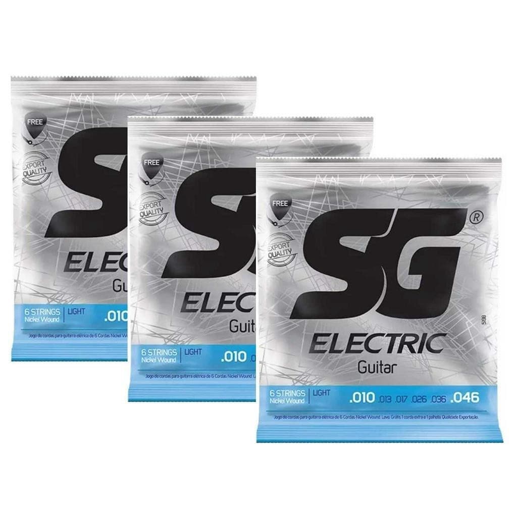 Kit com 3 Encordoamentos para Guitarra SG Strings 010 Níquel