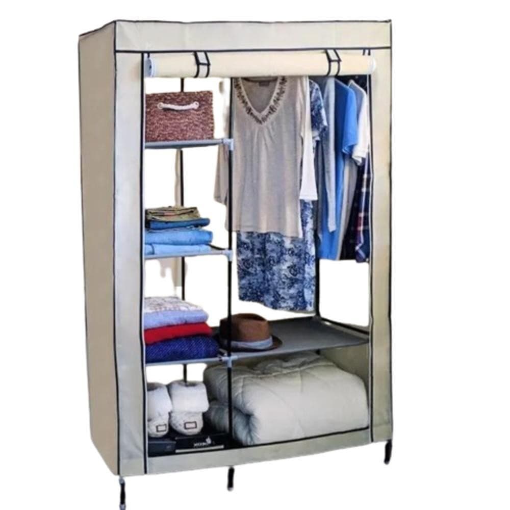 Guarda Roupa Duplo Bege Armário Cabideiro Arara Sapateira Prateleiras Organizador Quarto Compacto