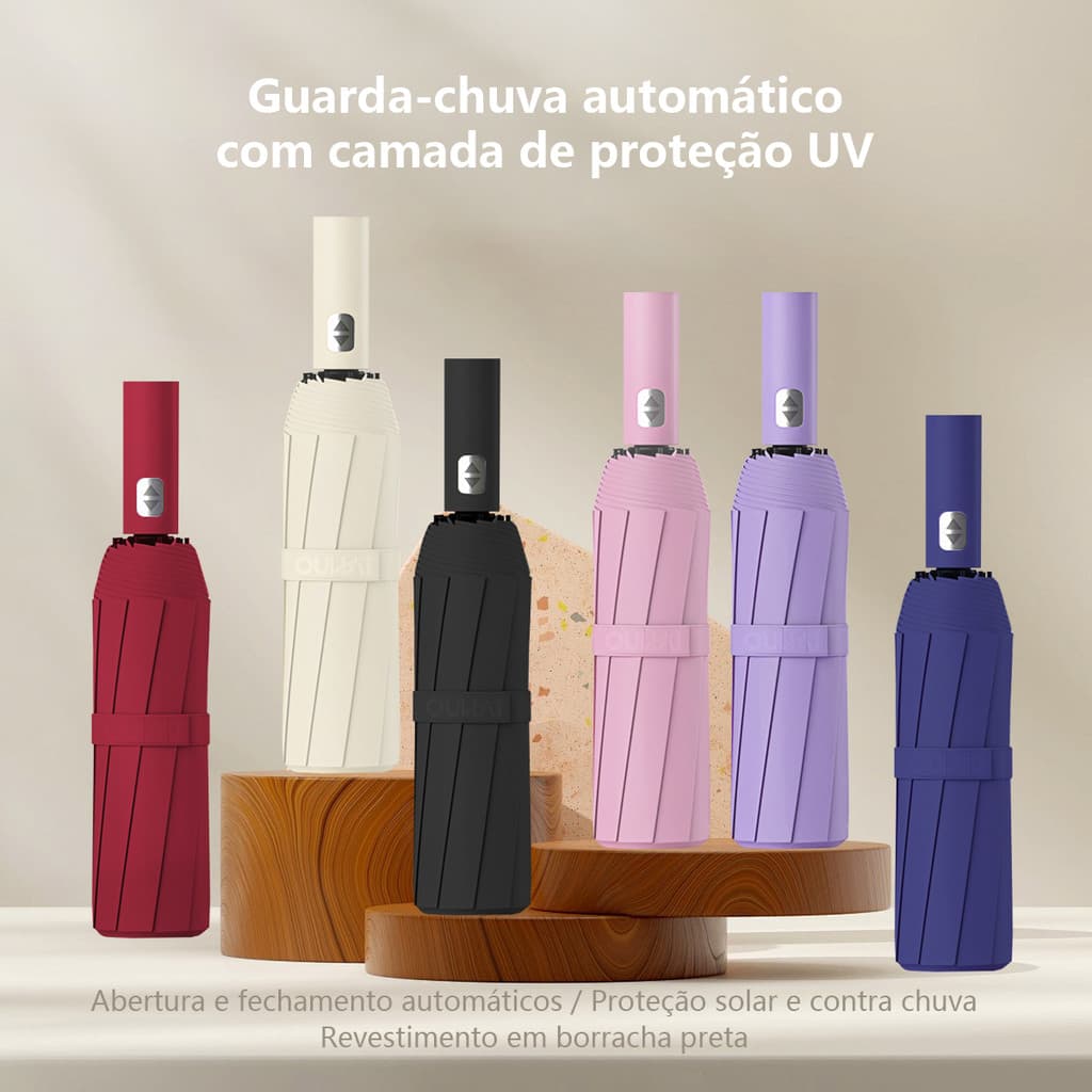 Guarda Chuva Automático Grande Abre E Fecha Reforçado Contra Vento Colorido FUSHANG