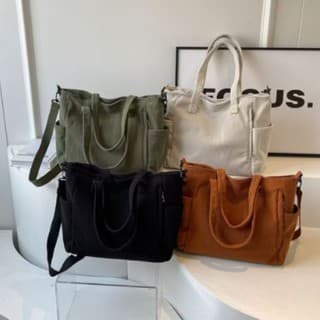 Bolsa Feminina Veludo Cotelê Capacidade Ombro e Transversal Multi Bolsos Alça Ajustável Casual