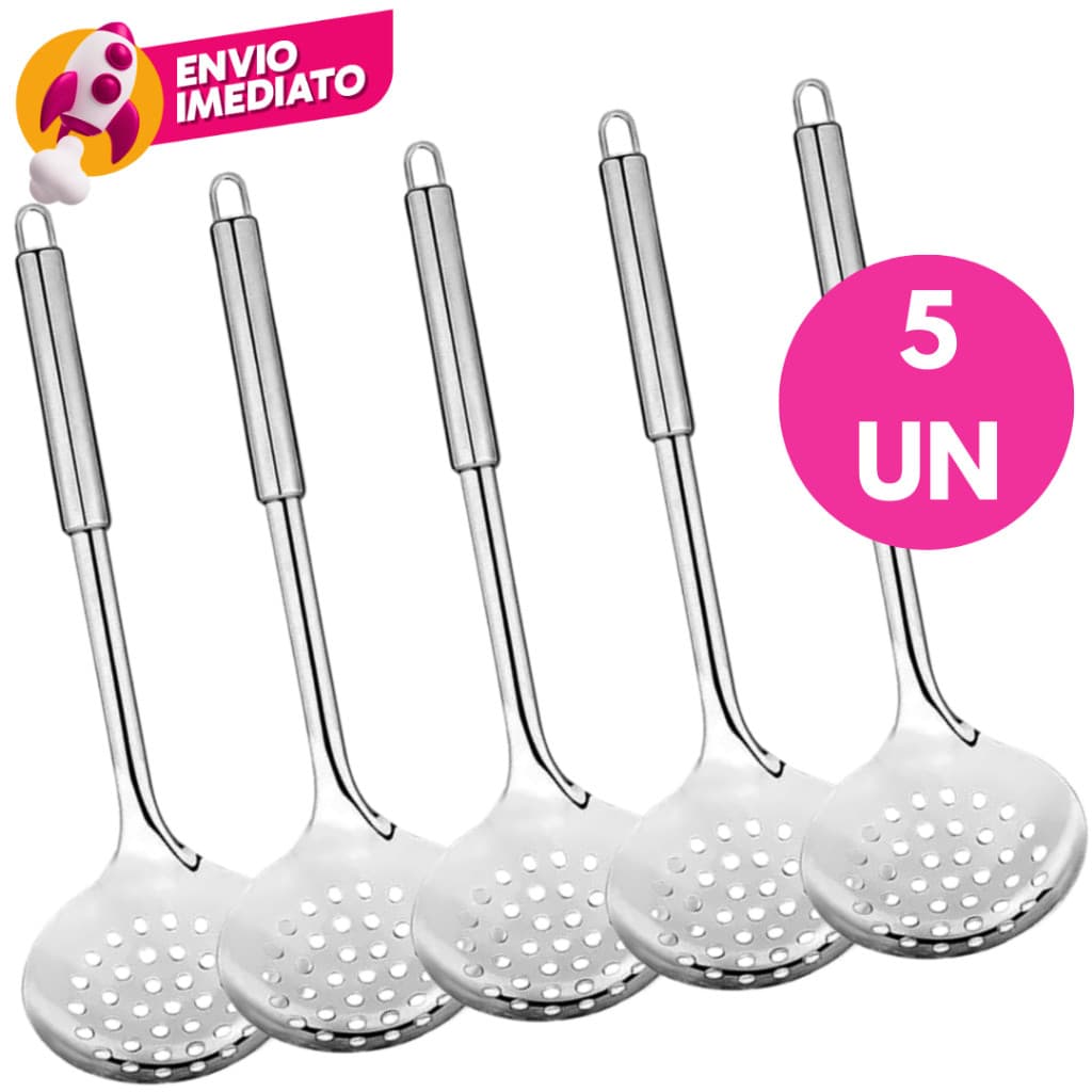 Kit Escumadeira Espumadeira Universal Aço Inox Premium Para Arroz Frituras C/02, 03 Ou 05 Un.