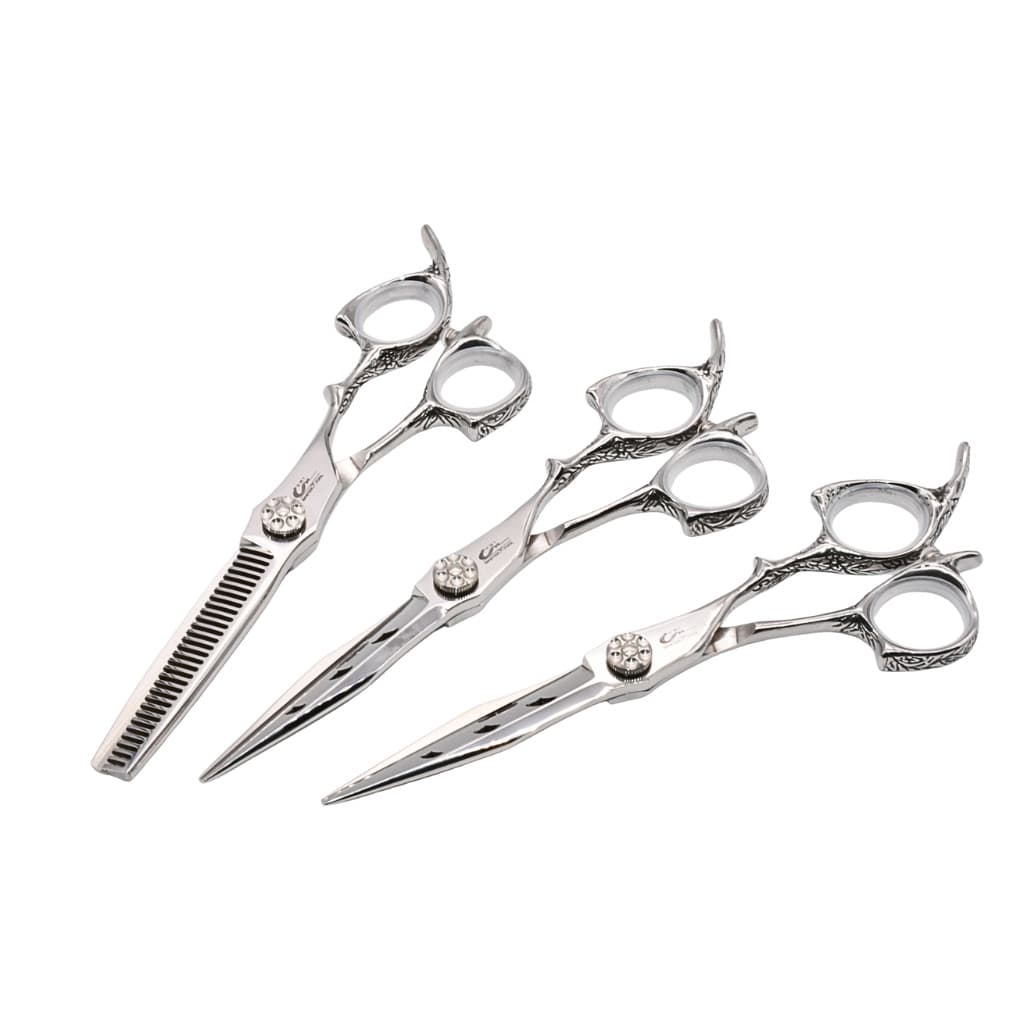 Kit Profissional de 3 Tesouras UMI Linha 801 - 6 Polegadas para Barbeiro Aparador de Cabelo e Barba
