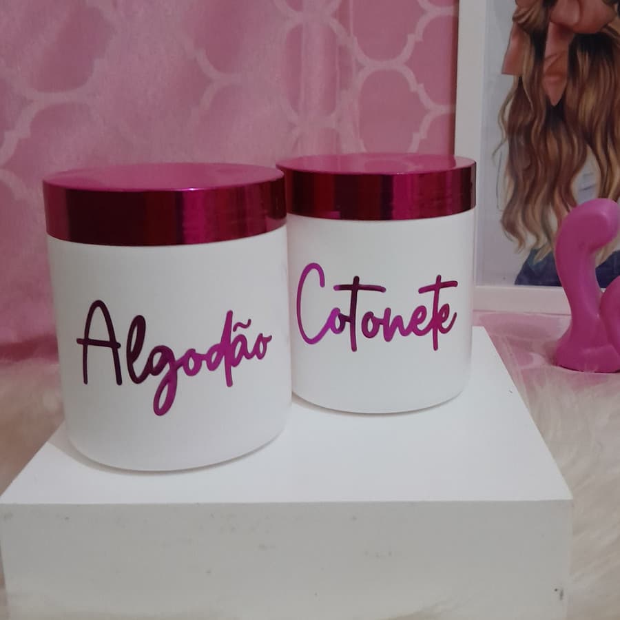 Kit 2 Porta Cotonete Algodão Rosa holográfico Decoração Ateliê Quarto