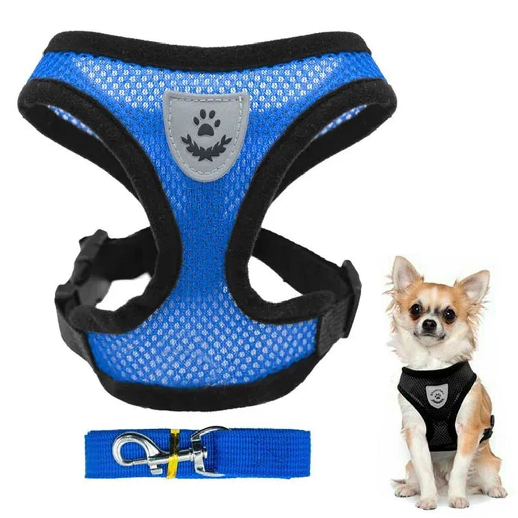 Coleira Peitoral Refletivo Azul para Cachorros e Gatos XL