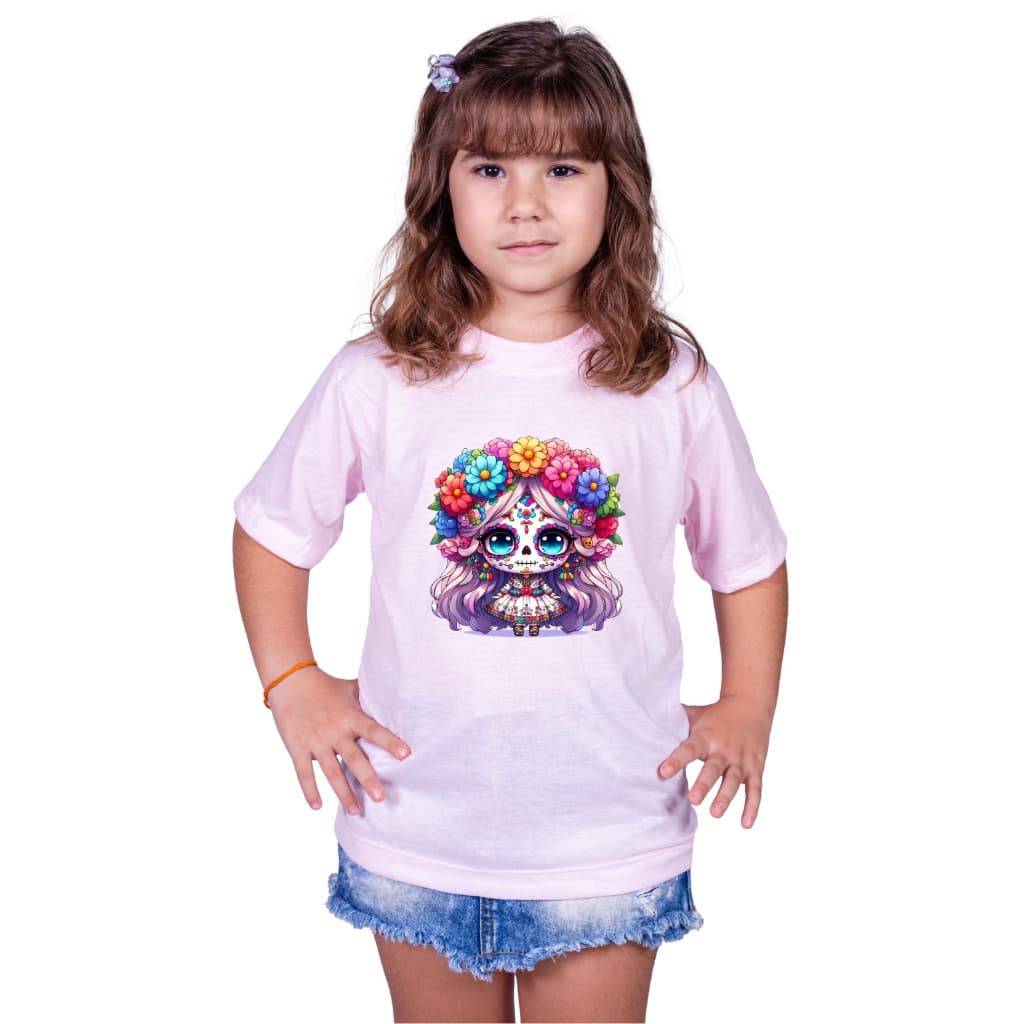 Roupa Infantil Caveira Mexicana Flores Estilo Vibrante Haloween Fantasia terror