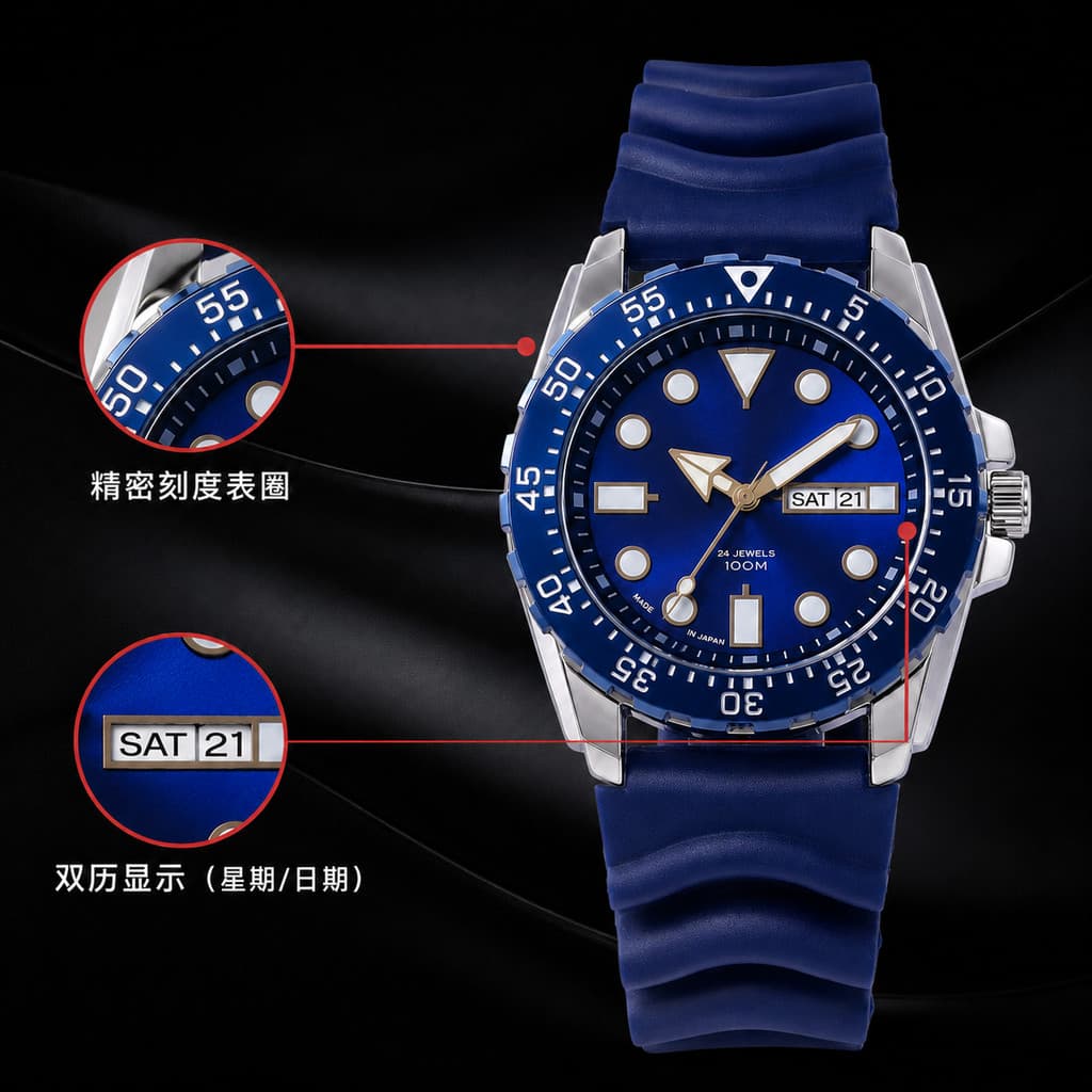 Moda masculina esportes ao ar livre relógio duplo calendário à prova dwaterproof água relógio de pulso luminoso High-End