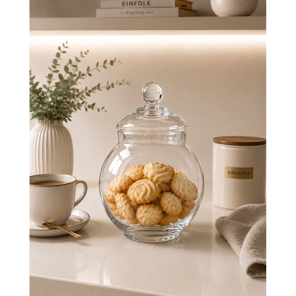 Vaso Argos de Vidro com Tampa Transparente Porta Doces Decoração para Cápsulas 3L