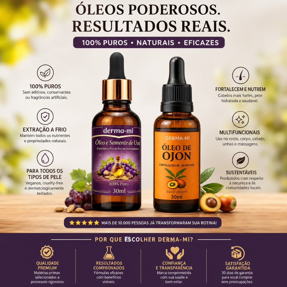 Ojon + Óleo de Semente de Uva 100% Puro 30ml | Hidratação Nutrição Capilar e Pele