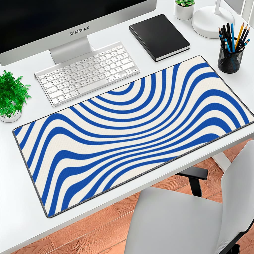 MousePad Gamer Ondas Psicodélicas  Azuis 80x30 Deskpad Gamer Grande Azul Premium Personalizado Grande RGB Anime