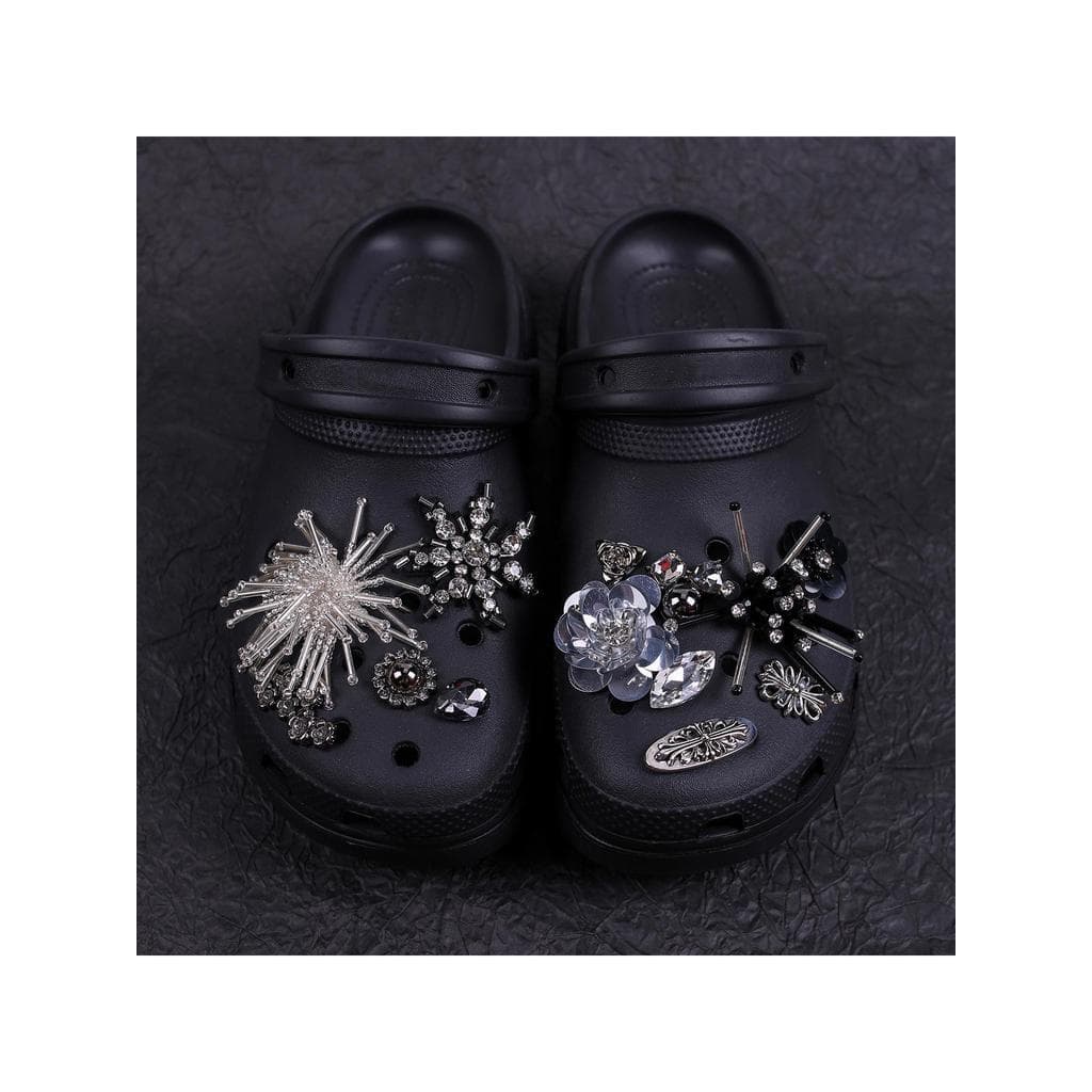 Noite escura atraente-High-End sentido buraco sapatos acessórios piscando diamante tridimensional sapatos flor sapato fi
